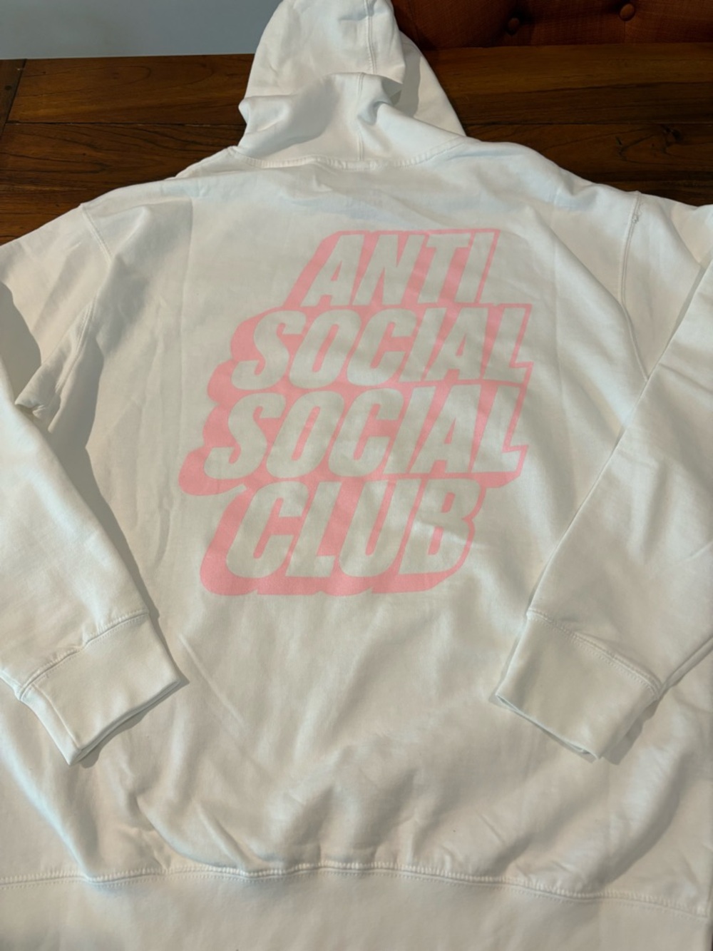 Anti Social Social Club White Hoodie with Pastel Pink Back Logo